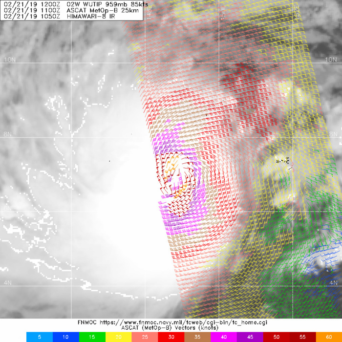 15UTC: typhoon Wutip(02W) Category 2 US, intensifying and approaching Guam