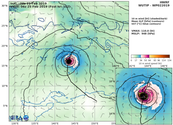 15UTC: typhoon Wutip(02W) Category 2 US, intensifying and approaching Guam