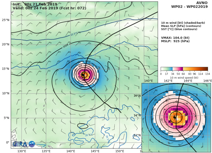 15UTC: typhoon Wutip(02W) Category 2 US, intensifying and approaching Guam