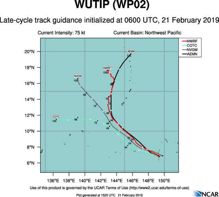 15UTC: typhoon Wutip(02W) Category 2 US, intensifying and approaching Guam