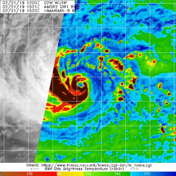 21UTC: typhoon Wutip(02W) Category 2 US, intensifying and approaching Guam area