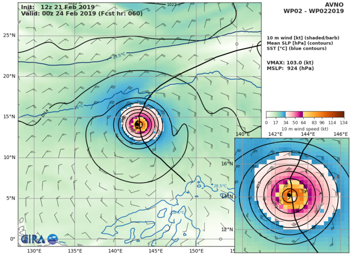 21UTC: typhoon Wutip(02W) Category 2 US, intensifying and approaching Guam area