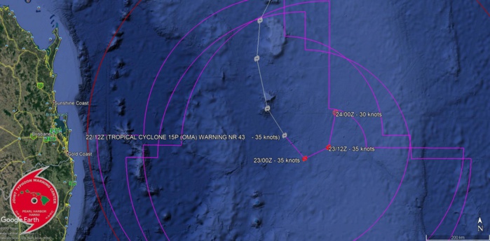 15UTC: cyclone OMA(15P): forecast to dissipate(below 35knots) after 24hours