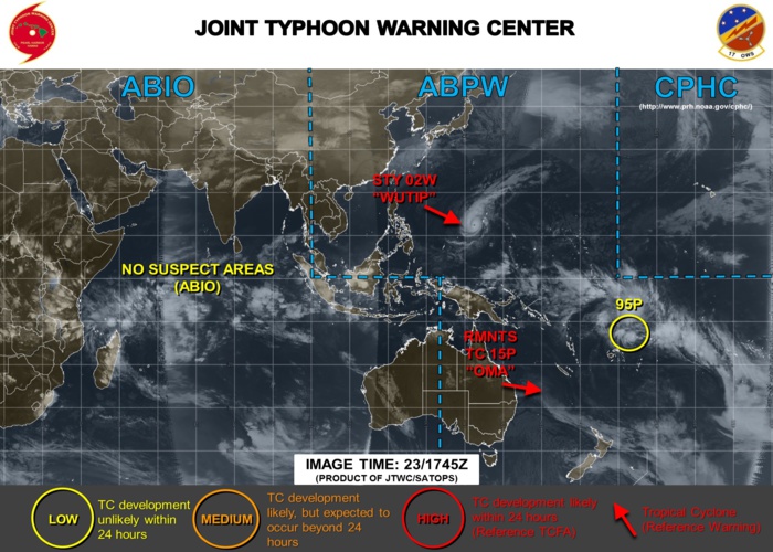 23UTC: South Pacific:  Invest 95P north of Pago Pago may develop next few days