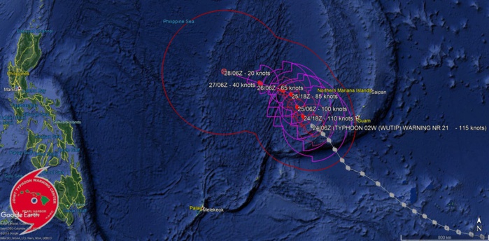 09UTC: Typhoon WUTIP(02W) is weakening, more rapidly after 24hours and remaining away from any land