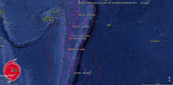 South Pacific: Cyclone 16P has formed, forecast to track west of Nuku 'alofa  after 24hours