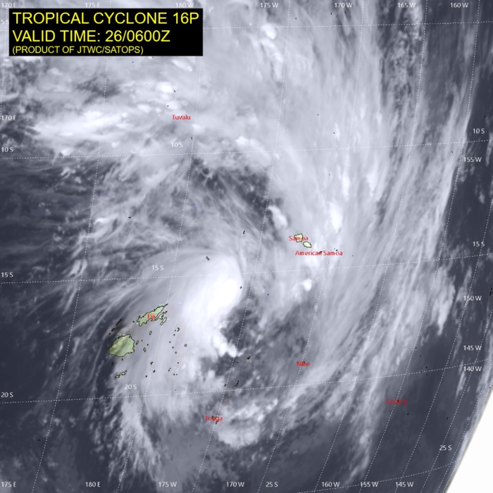 09UTC: South Pacific: Cyclone 16P forecast to track west of Nuku 'alofa  shortly after 24hours