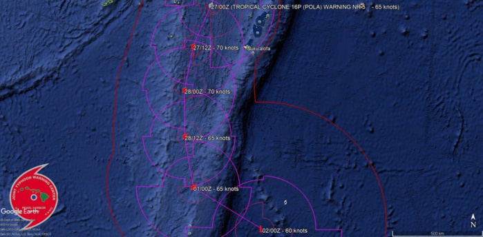 03UTC: Cyclone POLA(16P): Category 1 US , peaking within 24hours and tracking to the west of Nuku 'alofa