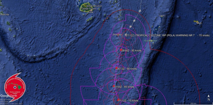 15UTC: Cyclone POLA(16P) Category 1 US, tracking less than 100km to Ona Llau(Fiji), may intensify next 24hours