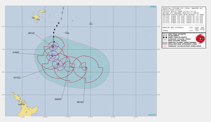 15UTC: Cyclone POLA(16P) Category 2 US, weakening steadily and being extratropical in 48hours