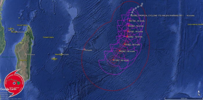 South Indian: 96S is now TC HALEH(17S), forecast to intensify and peak as a category 2 US in 3 days