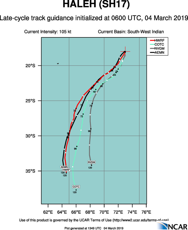 15UTC: TC HALEH(17S) category 3 US, intensity expected to peak within 24hours, no threat to land