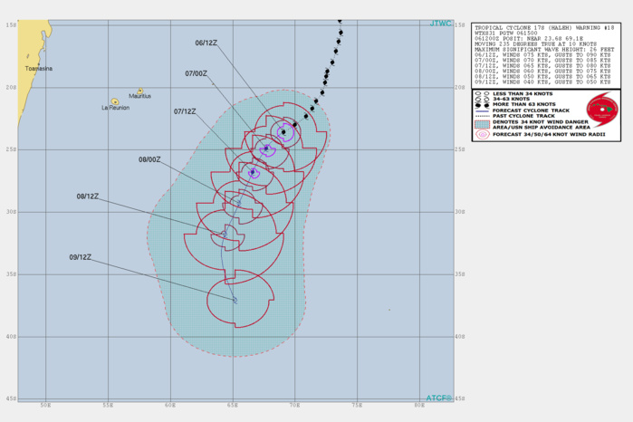 15UTC: Cyclone HALEH(17S) category 1 US, weakening and becoming extratropical in 36hours