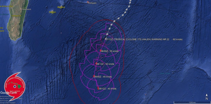 15UTC: Cyclone HALEH(17S) weakening and forecast to be a cold-core mid latitude low in 48hours