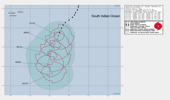 15UTC: Cyclone HALEH(17S) weakening and forecast to be a cold-core mid latitude low in 48hours