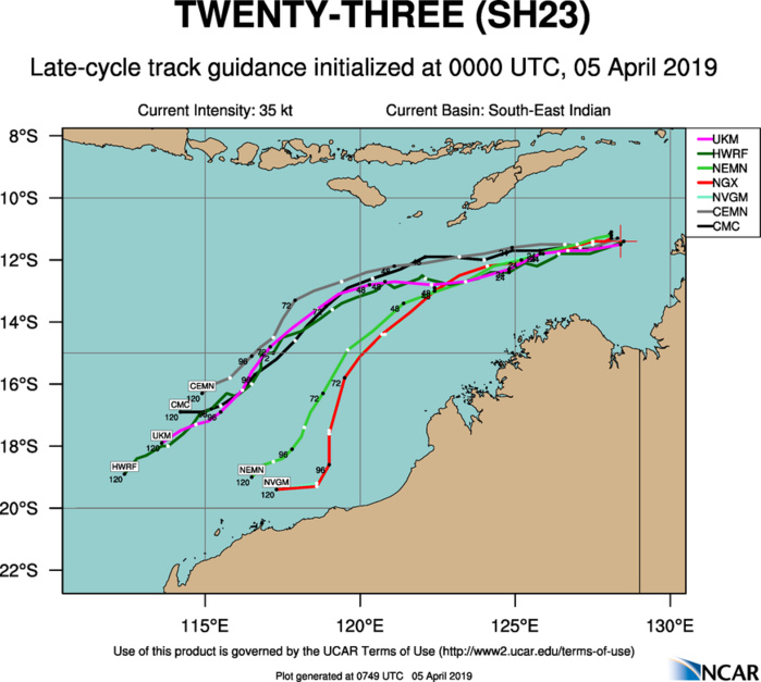 09UTC: TC 23S is currently fighting wind shear and is forecast to intensify slowly next 72hours