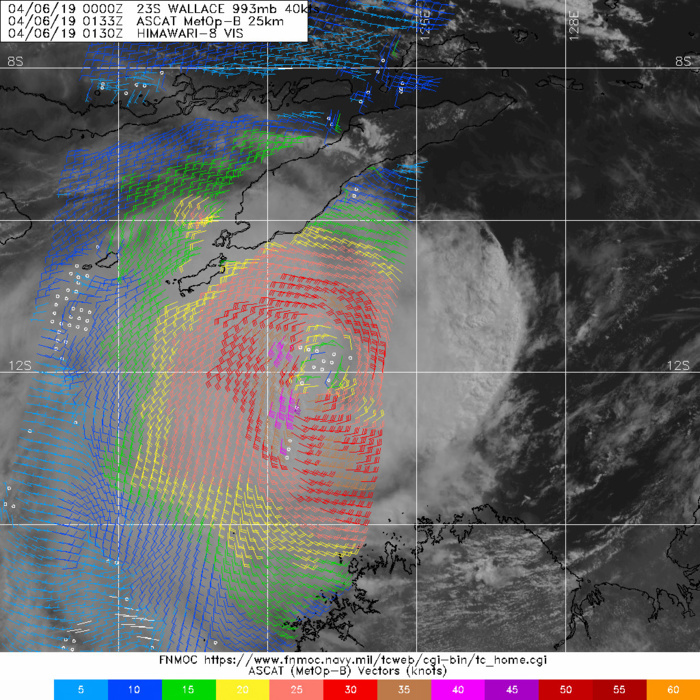 0133UTC: ASCAT AGREES WELL WITH THE JTWC INTENSITY ESTIMATE