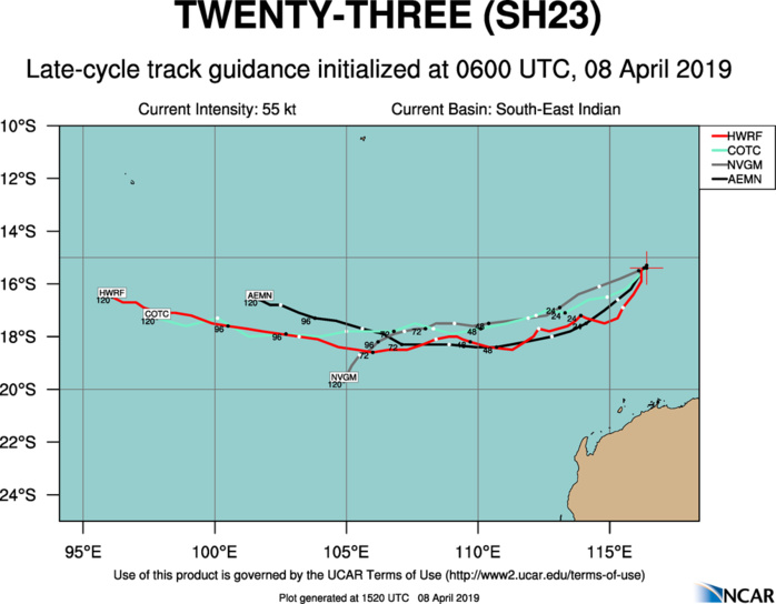 15UTC: TC WALLACE(23S) near peak intensity, forecast to weaken rather rapidly after 24hours