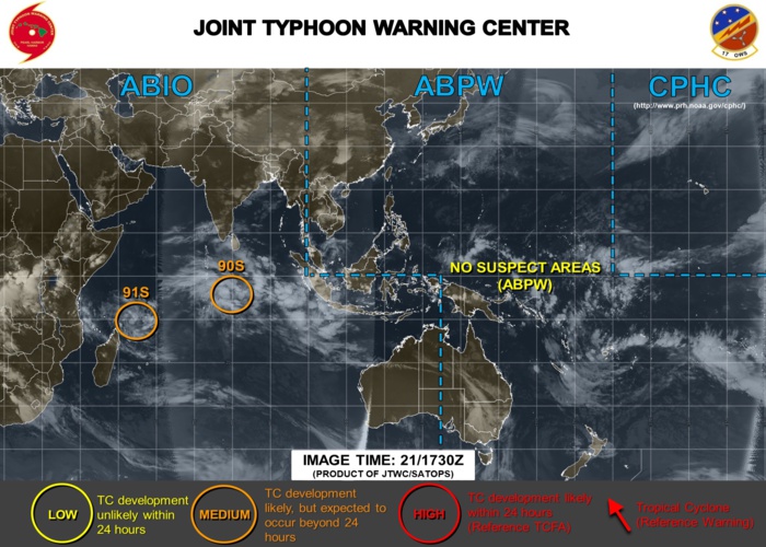 18UTC: South Indian: cyclonic activity not over yet. 90S and 91S under watch