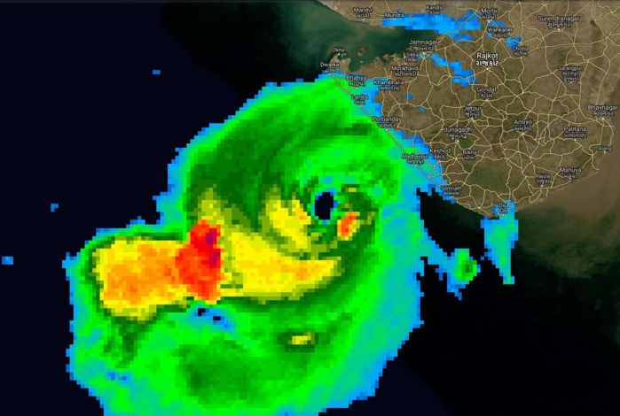 16UTC: CLEAR-CUT ETE FEATURE TO THE SOUTHWEST OF PORBANDAR/GUJARAT