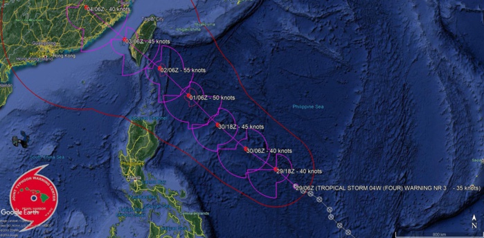 55KNOTS PEAK INTENSITY IS FORECAST IN 72HOURS CLOSE TO SOUTHERN TAIWAN