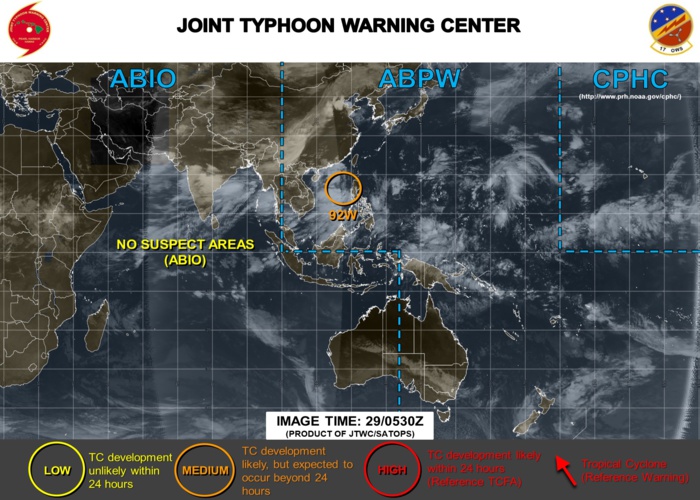 South China Sea: INVEST 92W expected to develop after 24hours