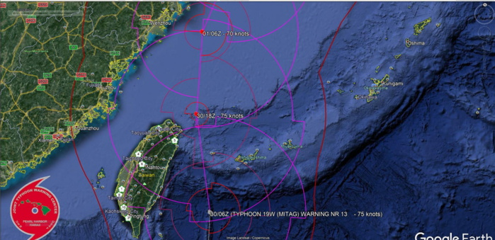 FORECAST TRACK EAST OF TAIWAN