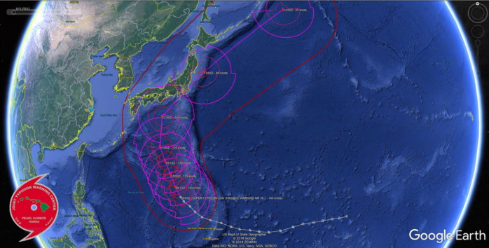 STY Hagibis, cat 5, moving slowly northwestward with a symmetric 40km wide eye