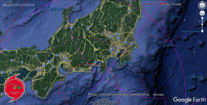 Typhoon Hagibis making landfall shortly near the Tokyo/Chiba area