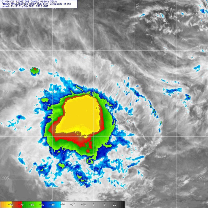 06/1312UTC. DMSP. FLARING CONVECTION NEAR THE LOW LEVEL CENTER. IT HAS BEEN INCREASING RECENTLY.