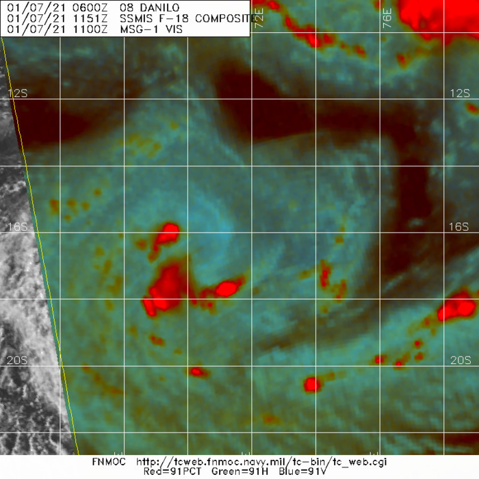 07/1151UTC. MICROWAVE DEPICTED THE EXPOSED CENTER WITH STILL PATCHY BUT INCREASING DEEP CONVECTION MAINLY TO TO THE SOUTHWEST.