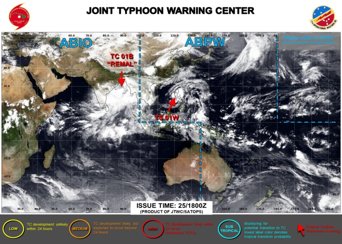 JTWC IS ISSUING 6HOURLY WARNINGS AND 3HOURLY SATELLITE BULLETINS ON 01W AND ON 01B.