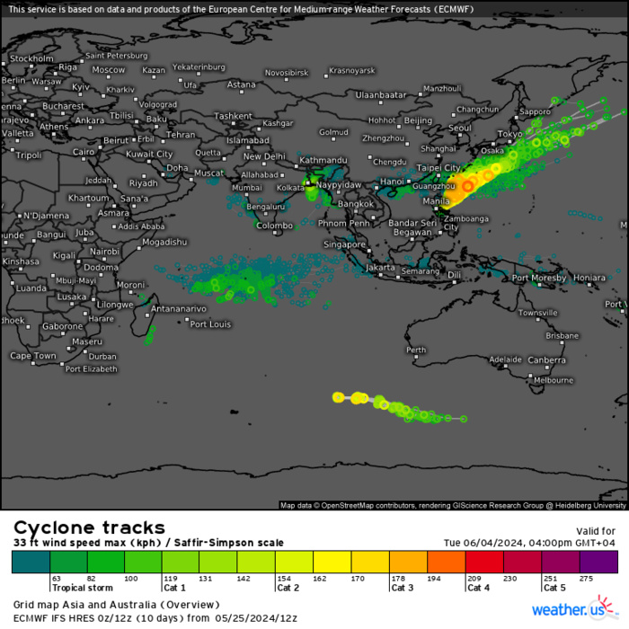 TS 01W forecast to reach Typhoon Intensity within 48h//TC 01B(REMAL) intensifying to make landfall by 24h//10 Day ECMWF Storm Tracks//2521utc