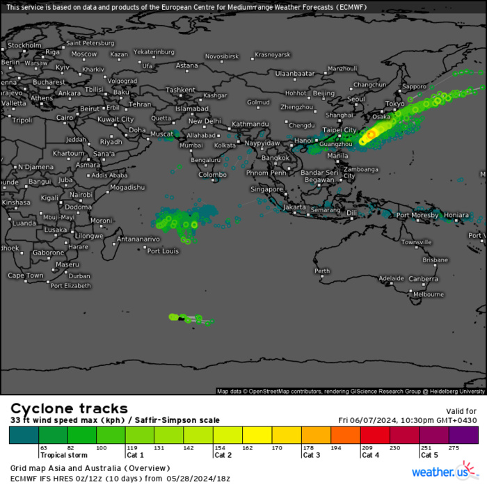 Typhoon 01W(EWINIAR) peaked at 95 Knots/CAT 2 US// ECMWF 10 Day Storm Tracks// 3 Week TC Formation Probability//2909utc