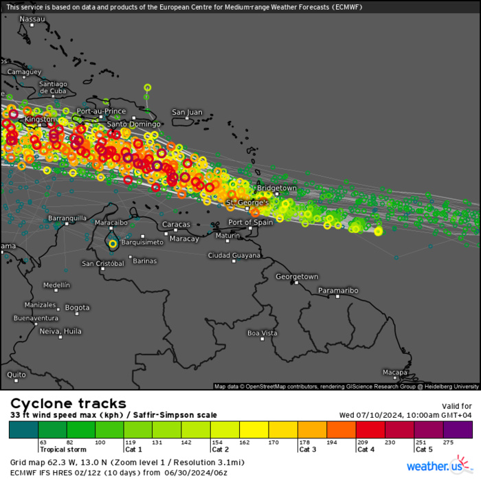 Hurricane 02L(BERYL) unprecedented CAT 4 so early in the season//03L(CHRIS) remnants//INVEST 96L//10 Day ECMWF Storm Tracks//0115utc