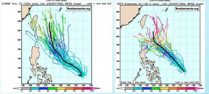 AN AREA OF CONVECTION (INVEST 92W) PREVIOUSLY LOCATED NEAR  11.8N 133.6E IS NOW LOCATED NEAR 12.5N 132.7E, APPROXIMATELY 527 NM  NORTHEAST OF DAVAO. ANIMATED MULTISPECTRAL SATELLITE IMAGERY DEPICTS  A BROAD, WEAKLY DEFINED LOW-LEVEL CIRCULATION (LLC) WITH PERSISTENT  CONVECTION TO THE NORTHWEST. A 190416Z GMI 89GHZ COLOR COMPOSITE  MICROWAVE IMAGE SHOWS CONVECTION CONSOLIDATING OVER THE WESTERN SEMI- CIRCLE WITH A PARTIALLY EXPOSED LLC. UPPER-LEVEL ANALYSIS INDICATES  92W IS LOCATED IN A FAVORABLE ENVIRONMENT WITH LOW VERTICAL WIND  SHEAR (10-15KT), GOOD POLEWARD AND EQUATORWARD OUTFLOW, AND WARM SSTS  (30C). GLOBAL MODELS INDICATE THAT 92W WILL CONTINUE TO MAINTAIN A  NORTHWESTWARD TRACK AS IT INTENSIFIES QUICKLY OVER THE NEXT 48 HOURS.  MAXIMUM SUSTAINED SURFACE WINDS ARE ESTIMATED AT 15 TO 20 KNOTS.  MINIMUM SEA LEVEL PRESSURE IS ESTIMATED TO BE NEAR 1004 MB. THE  POTENTIAL FOR THE DEVELOPMENT OF A SIGNIFICANT TROPICAL CYCLONE  WITHIN THE NEXT 24 HOURS IS UPGRADED TO MEDIUM.