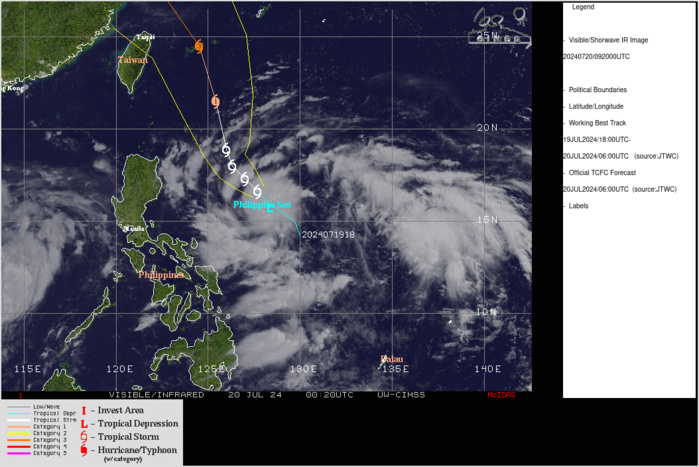 SATELLITE ANALYSIS, INITIAL POSITION AND INTENSITY DISCUSSION: ANIMATED MULTISPECTRAL SATELLITE IMAGERY (MSI) DEPICTS TROPICAL DEPRESSION (TD) 05W (GAEMI) AS CONTINUING TO STRUGGLE TO BECOME VERTICALLY ALIGNED. THE LOW-LEVEL CIRCULATION CENTER (LLCC) CONTINUES TO BE PARTIALLY EXPOSED AND OFFSET TO THE EAST OF THE DEEP CONVECTION.  EASTERLY SHEAR IS EVIDENT IN THE ANIMATED MSI, WITH MODELS SUGGESTING AROUND 20 KTS CURRENTLY. ENVIRONMENTAL ANALYSIS INDICATES THAT 05W IS IN A MARGINALLY FAVORABLE ENVIRONMENT CHARACTERIZED BY GOOD POLEWARD OUTFLOW ALOFT ENHANCED BY A TUTT CELL LOCATED TO THE NORTHEAST OF THE SYSTEM, WARM (30-31 C) SEA SURFACE TEMPERATURES, OFFSET BY THE MODERATE (20 KTS) EASTERLY SHEAR. THE VERTICAL ALIGNMENT SEEMS TO BE THE MAIN HINDRANCE IN TERMS OF INTENSIFICATION AT THE MOMENT. THE INITIAL POSITION IS PLACED WITH MEDIUM CONFIDENCE BASED ON THE PARTIALLY EXPOSED LLCC SEEN IN THE ANIMATED MSI. THE INITIAL INTENSITY OF 30 KTS IS ASSESSED WITH MEDIUM CONFIDENCE BASED ON THE SUBJECTIVE AND OBJECTIVE INTENSITY ESTIMATES LISTED BELOW.