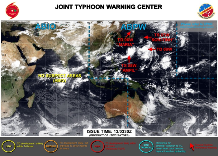 JTWC IS ISSUING 6HOURLY WARNINGS ON 07W, 08W, 09W. 3HOURLY SATELLITE BULLETIN ARE ISSUED ON THE REMNANTS OF 06W, ON 07W, 08W, 09W.