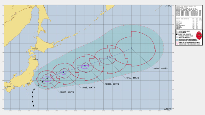 FORECAST REASONING.  SIGNIFICANT FORECAST CHANGES: THERE ARE NO SIGNIFICANT CHANGES TO THE FORECAST FROM THE PREVIOUS WARNING.  FORECAST DISCUSSION: 08W (AMPIL) IS FORECASTED TO CONTINUE TRACKING ALONG THE NORTHWESTERN PERIPHERY OF THE STR WHICH WILL GUIDE THE SYSTEM NORTHEASTWARD THROUGH THE FORECAST PERIOD. AS THE SYSTEM CONTINUES TO TRACK POLEWARD AND EASTWARD, ITS ENVIRONMENT WILL CONTINUE TO WORSEN. OVER THE PAST FEW HOURS, THE ENTIRE WESTERN SEMICIRCLE OF 08W HAS BEGUN TO ERODE UNDER PERSISTENT NORTHERLY FLOW. NEAR TAU 24, 08W WILL TRACK POLEWARD OF THE 26C ISOTHERM WHICH WILL FURTHER EXACERBATE THE WEAKENING TREND. NEAR TAU 36, THE SYSTEM INCREASES ITS INTERACTION WITH THE STRONG BAROCLINIC ZONE ASSOCIATED WITH THE JET MAXIMA, THEREBY INITIATING EXTRATROPICAL TRANSITION. THIS TRANSITION WILL BE SWIFT, BY TAU 48, AS 08W IS RAPIDLY INCORPORATED INTO AND POLEWARD OF THE SUBTROPICAL JET, 08W WILL BECOME A COLD CORE BAROCLINIC LOW, DEVOID OF ANY SUBTROPICAL CHARACTERISTIC.