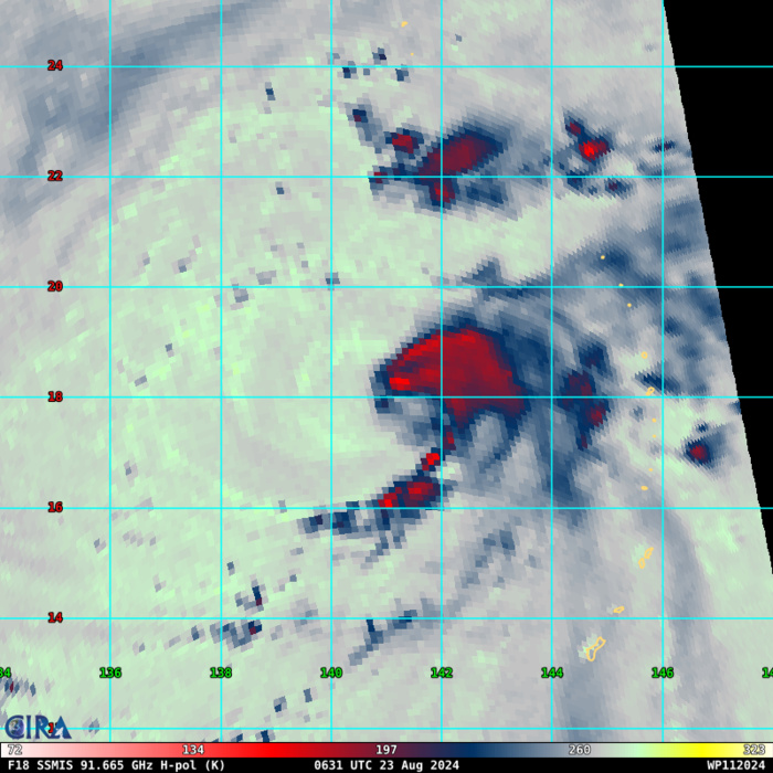 MICROWAVE IMAGE SHOWING THE LOW-LEVEL CLOUD LINES JUST WEST OF THE DEEP CONVECTION