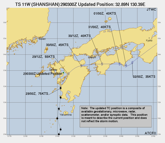 Typhoon 11W(SHANSHAN) interacting with JAPAN rapidly weakening// Tropical Cyclone Formation Alert of INVEST 91A//2903utc