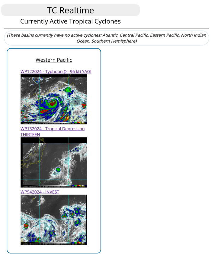 12W(YAGI) reached Super Typhoon Intensity now approaching HAINAN island// TD 13W// INVEST 94W// 0509utc