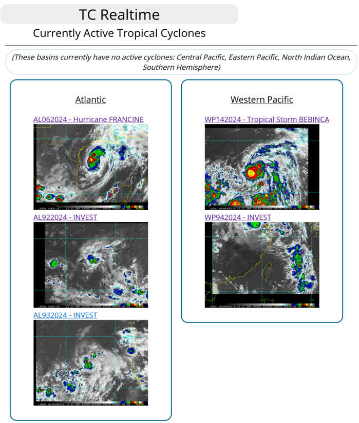 14W(BEBINCA) to reach Typhoon Intensity within 36/48 hours// Hurricane 06L(FRANCINE) intensifying//3 Week TC Formation Probability//1103utc