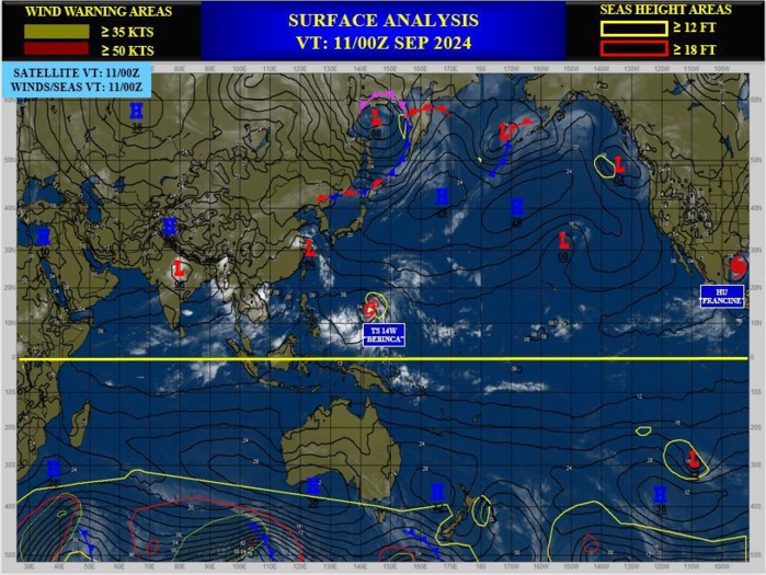 14W(BEBINCA) to reach Typhoon Intensity within 36/48 hours// Hurricane 06L(FRANCINE) intensifying//3 Week TC Formation Probability//1103utc