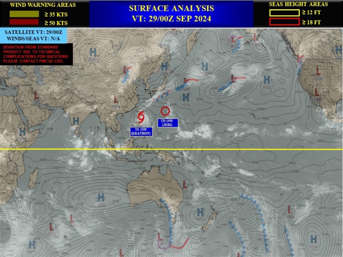 Typhoon 20W(KRATHON) up 45 Knots past 24 hours forecast to intensify within 24/48h approaching Southern TAIWAN// TS 19W(JEBI)//2909utc