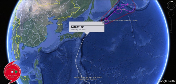 REMARKS: 020900Z POSITION NEAR 46.4N 154.7E. 02OCT24. TROPICAL STORM 19W (JEBI), LOCATED APPROXIMATELY 566 NM EAST-NORTHEAST OF MISAWA, JAPAN, HAS TRACKED NORTHEASTWARD AT 41 KNOTS OVER THE PAST SIX HOURS. TS JEBI IS CURRENTLY UNDERGOING EXTRATROPICAL TRANSITION THROUGH ITS NORTHEASTWARD TRACK INTO THE MID-LATITUDE BAROCLINIC ZONE AS SEA SURFACE TEMPERATURES HAVE  DECREASED TO WELL BELOW 24 C AND VERTICAL WIND SHEAR (VWS) HAS  INCREASED TO ABOVE 25 KNOTS. THE SYSTEM IS EXPECTED TO COMPLETE  EXTRATROPICAL TRANSITION DURING THE NEXT SIX TO TWELVE HOURS AS AN  EASTWARD PROGRESSING LONGWAVE TROUGH WILL PROVIDE TRANSITION SUPPORT  INTO AN ASYMMETRIC COLD-CORE MID-LATITUDE LOW. ANIMATED VISIBLE  IMAGERY AND A 89 GHZ 020300Z AMSR2 MICROWAVE IMAGE SUPPORT THE  EXTRATROPICAL TRANSITION ASSESSMENT AS CONVECTION ASSOCIATED WITH 19W  HAS BECOME POLEWARD AND EASTWARD OF THE LOW-LEVEL CIRUCATION CENTER,  AND THE SYSTEMS VERTICAL STRUCTURE CONTINUES TO BECOME INCREASINGLY  TILTED WITH HEIGHT. THIS IS THE FINAL WARNING ON THIS SYSTEM BY THE  JOINT TYPHOON WRNCEN PEARL HARBOR HI. THE SYSTEM WILL BE CLOSELY  MONITORED FOR SIGNS OF REGENERATION. MINIMUM CENTRAL PRESSURE AT  020600Z IS 978 MB. MAXIMUM SIGNIFICANT WAVE HEIGHT AT 020600Z IS 24  FEET.