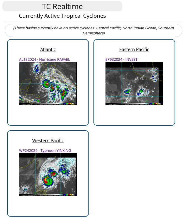 Typhoon 24W(YINXING) peaking within 24h just North of LUZON//HU 18L(RAFAEL)//3 Week TC Formation Probability//0603utc 