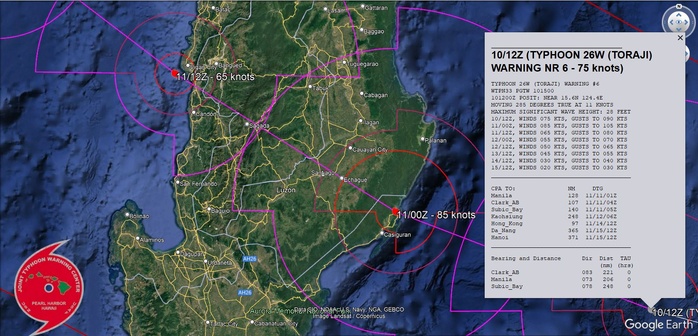 Typhoon 26W(TORAJI) intensifying and bearing down on LUZON// 1015utc