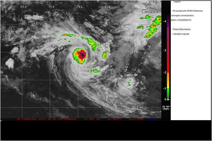 SATELLITE ANALYSIS, INITIAL POSITION AND INTENSITY DISCUSSION: ANIMATED ENHANCED INFRARED (EIR) SATELLITE IMAGERY AND IMAGERY FROM A 150036Z SSMIS PASS DEPICT TIGHTLY CURVED DEEP CONVECTIVE BANDING PERSISTING OVER A COMPACT LOW-LEVEL CIRCULATION (LLC). THE INITIAL POSITION IS PLACED WITH MEDIUM CONFIDENCE BASED ON RECENT SATELLITE POSITION FIXES FROM PGTW, KNES, AND FMEE. THE INITIAL INTENSITY OF 60 KTS IS ASSESSED WITH MEDIUM CONFIDENCE BASED ON A CONSENSUS OF AVAILABLE SUBJECTIVE DVORAK AND AUTOMATED INTENSITY ESTIMATES DISTRIBUTED WITHIN A RANGE FROM 45 KNOTS (DEMS DVORAK) TO 68 KNOTS (CIMSS D-PRINT). TROPICAL CYCLONE (TC) 02S HAS INTENSIFIED OVER THE PAST 12 HOURS, SUPPORTED BY PASSAGE OVER VERY WARM WATER AND A FAVORABLE UPPER-LEVEL OUTFLOW PATTERN.