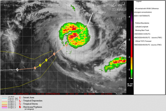 SATELLITE ANALYSIS, INITIAL POSITION AND INTENSITY DISCUSSION: ANIMATED ENHANCED INFRARED (EIR) SATELLITE IMAGERY DEPICTS TROPICAL CYCLONE (TC) 02S (BHEKI) WITH A DEVELOPING BUT STILL RAGGED EYE-FEATURE, SURROUNDED BY PERSISTENT CONVECTIVE BANDING. IN ADDITION, CONVECTION HAS CONTINUED TO DEVELOP WITHIN THE PERIPHERY OF THE NORTHERN QUADRANT, WRAPPING CYCLONICALLY AROUND THE EASTERN FLANK, AND INTO THE SOUTHERN SEMICIRCLE. ON THE ANIMATED WATER VAPOR IMAGERY, IMPROVED UPPER-LEVEL OUTFLOW HAS BEEN OBSERVED OVER THE LAST FEW HOURS, ILLUSTRATED BY MODERATE RADIAL OUTFLOW EXPRESSED WITH CIRRIFORM STRIATIONS BURSTING AWAY FROM THE CENTER STRUCTURE. THE ENVIRONMENT CONTINUES TO BE FAVORABLE FOR FURTHER INTENSIFICATION AS THE SYSTEM APPROACHES THE SUBTROPICAL RIDGE (STR) AXIS, VERTICAL WIND SHEAR (VWS) FROM THE NORTHEAST REMAINS LESS THAN 15 KTS, AND SEA SURFACE TEMPERATURES (SSTS) CONTINUE BETWEEN 27 C TO 28 C. THE INITIAL POSITION IS PLACED WITH HIGH CONFIDENCE BASED ON THE AFOREMENTIONED DEVELOPING EYE FEATURE OBSERVED ON ANIMATED EIR SATELLITE IMAGERY. THE INITIAL INTENSITY IS ASSESSED WITH MEDIUM CONFIDENCE BASED ON SUBJECTIVE AGENCY DVORAK ESTIMATES ALIGNING AT T4.5, AND CIMSS OBJECTIVE ESTIMATES RANGING BETWEEN 68 KTS AND 81 KTS.